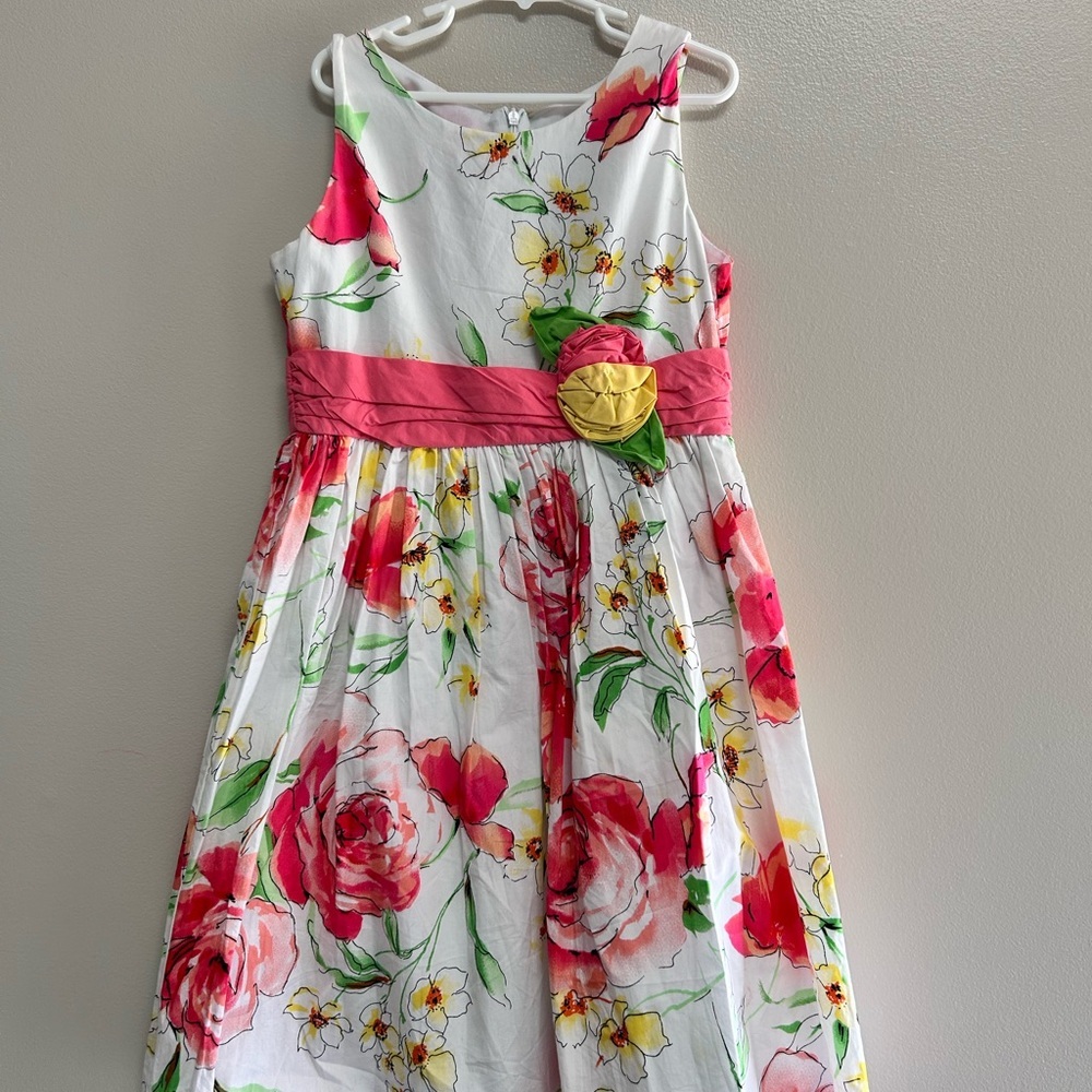 Jayne Copeland White Dress with Pink and Yellow Floral Design